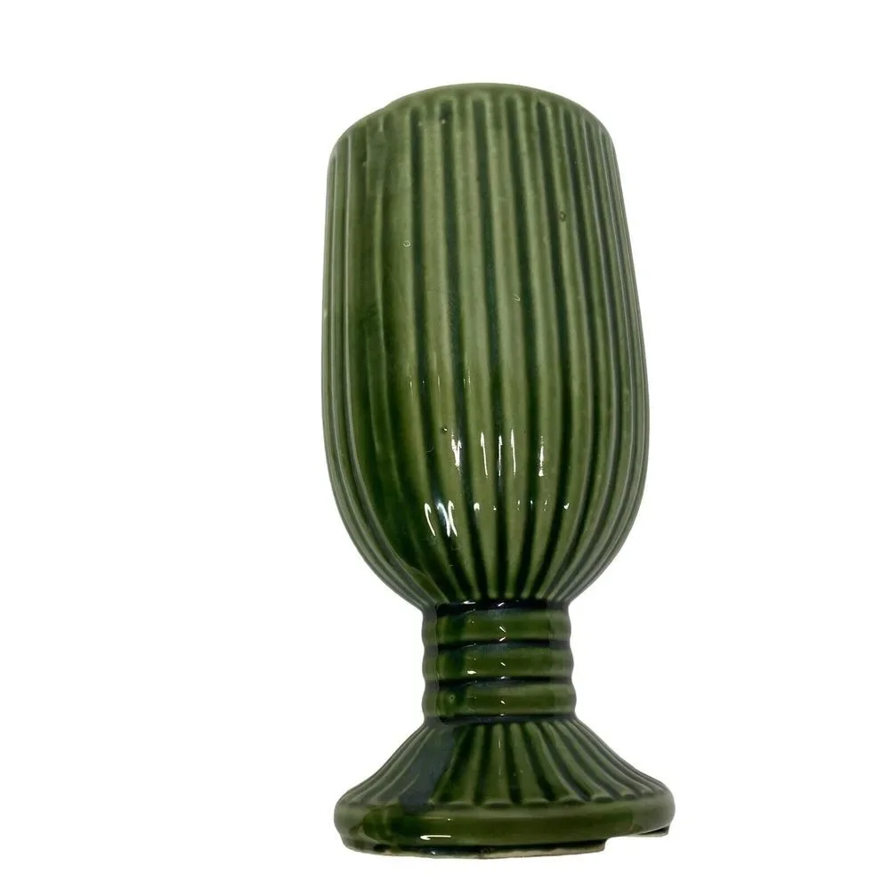 Pottery  Footed Vase‎ Goblet MCM Green Farm Cottage Pedestal  7.5